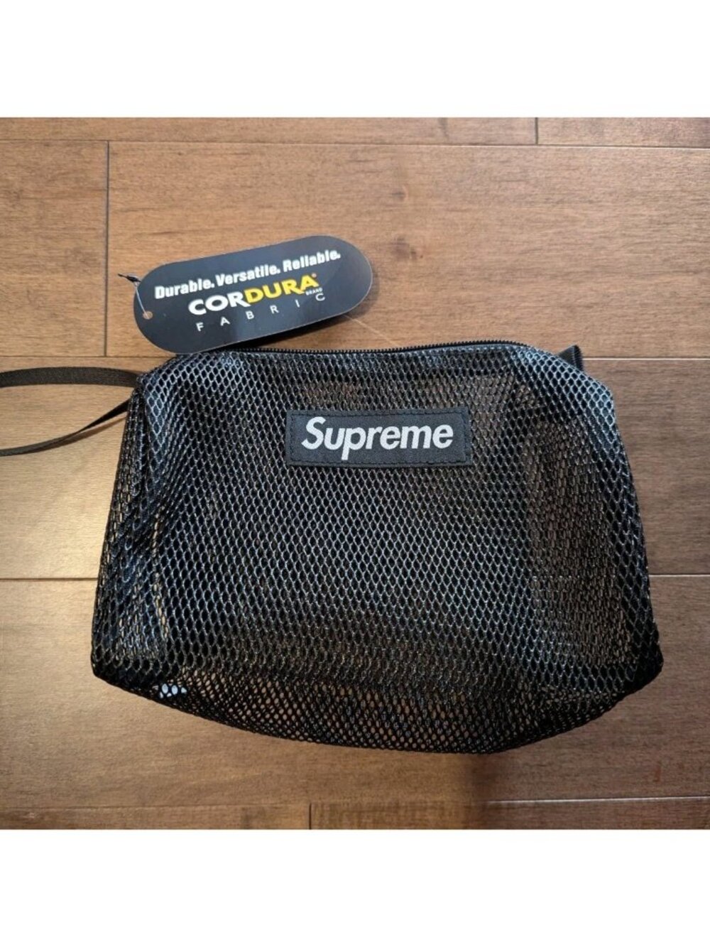 Supreme Black Mesh Utility Pouch Cordura Fabric Zipper Bag With Strap New